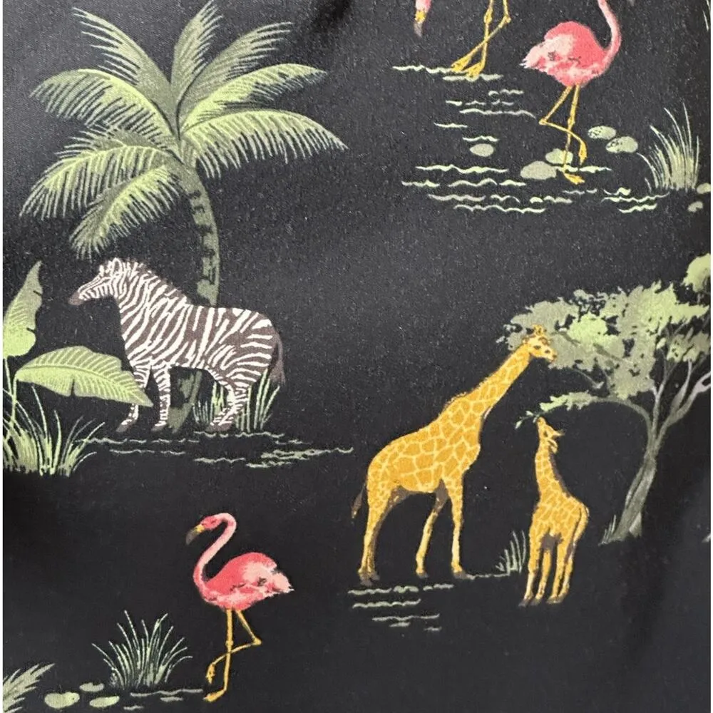 Old Navy Black Safari Giraffe Zebra Flamingo Print Sleeveless Sheath Dress XL - Image 8