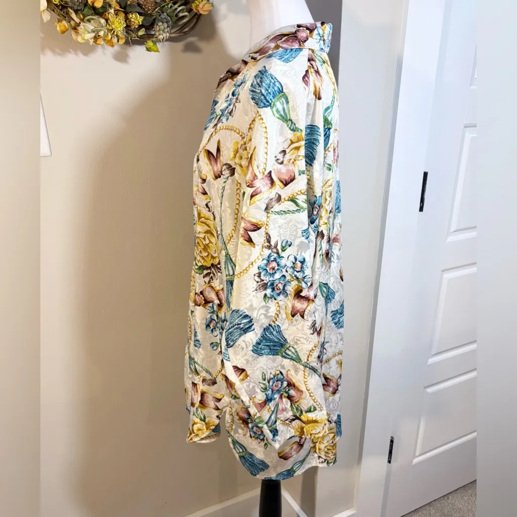 Vintage 90s Victoria’s Secret Gold Label Floral Button Sleep Shirt M/L💛 - Image 9