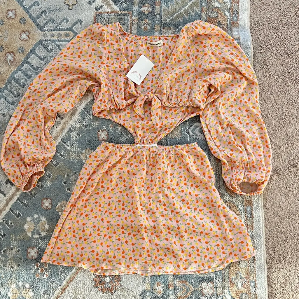 Dippin’ Daisy’s Marla Dress New With Tags Medium Lemon Orange Print Cutout‎ - Image 8