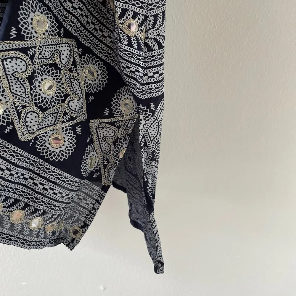 Ruby Yaya Dress Womens Medium Blue Kaftan Sequin Lined Lightweight Metallic - Image 6