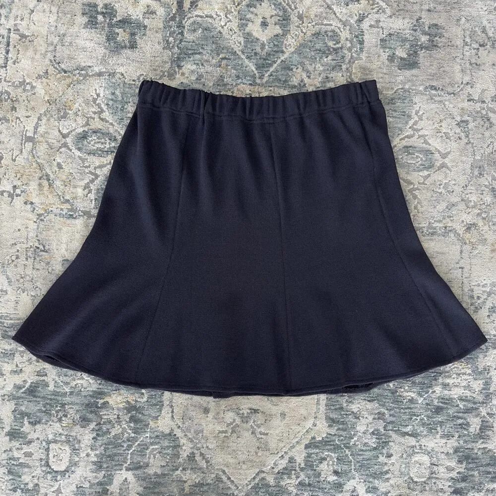 St John Skirt 14 Black Santana Knit Godet Flared A Line Mini Wool Elegant USA - Image 4