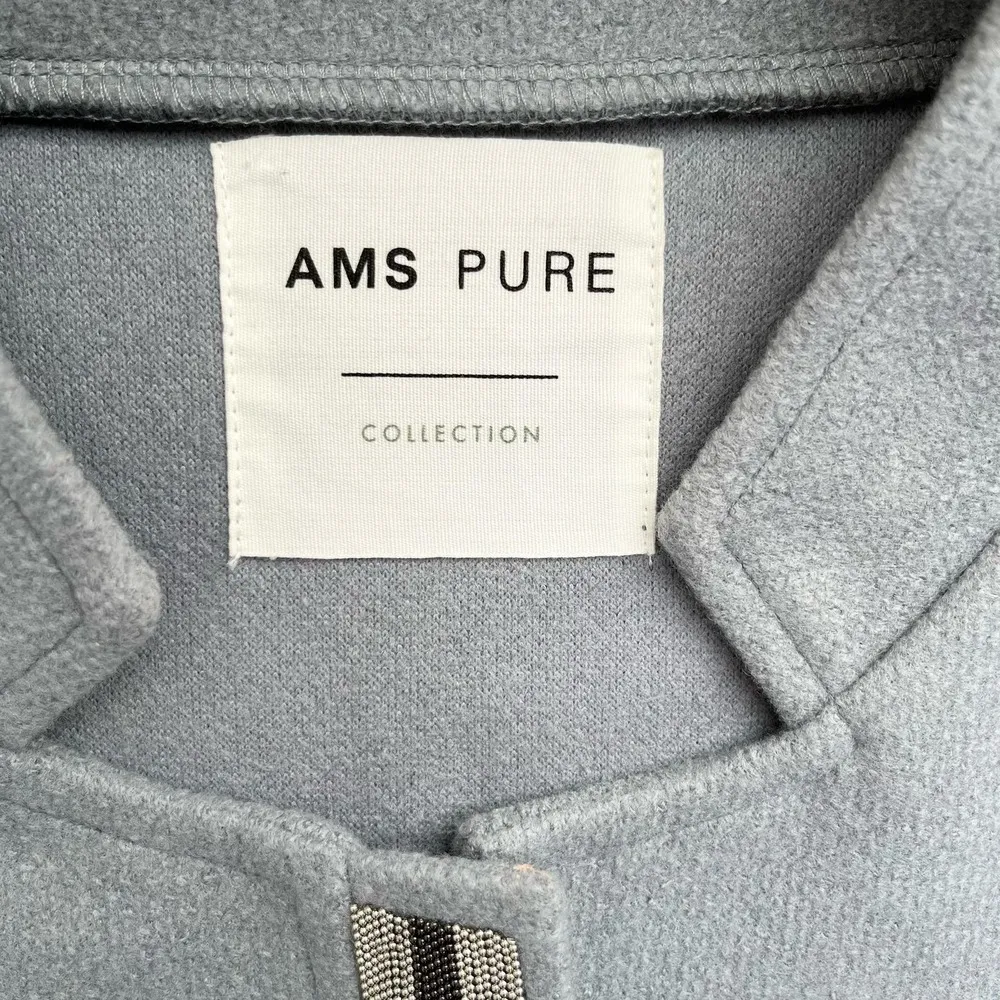 AMS Pure Wool Blend Mockneck Zip Front Blazer Jacket in Light Grey Blue, Size 12 Gray - Image 3