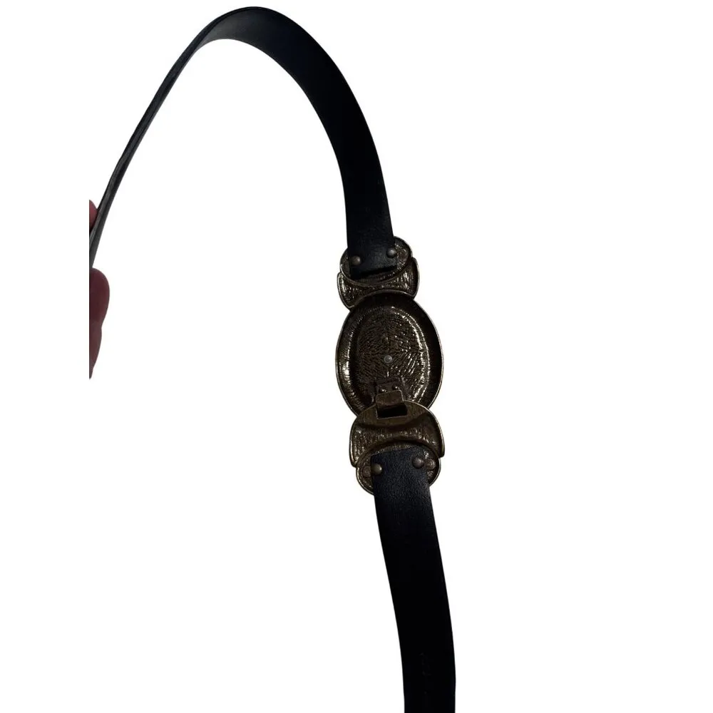 Chicos Womens Black Leather Belt W/ Two-Tone Decorative Buckle S/M SKU 6989 - Image 3