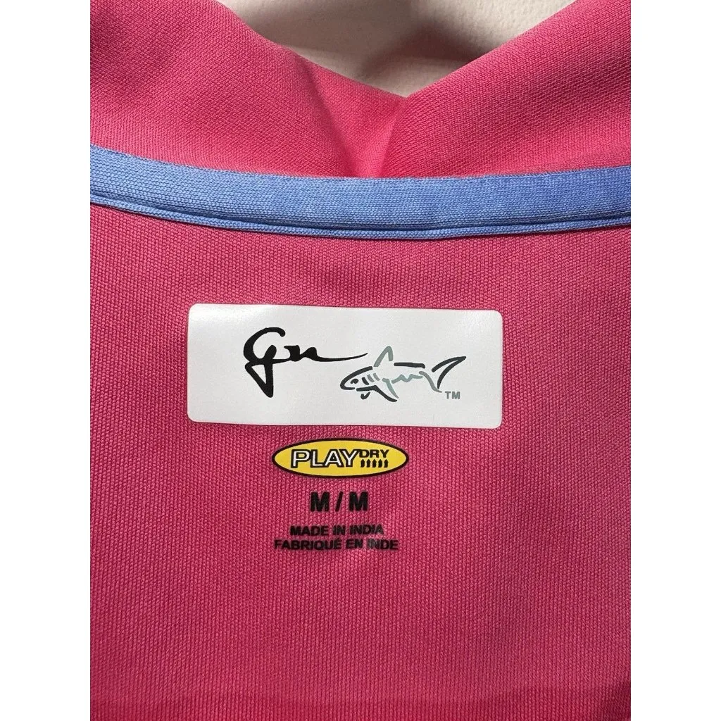 GREG NORMAN Golf Play Polo Sleeveless Pink Performance Wear Blue Accent Size Med - Image 4