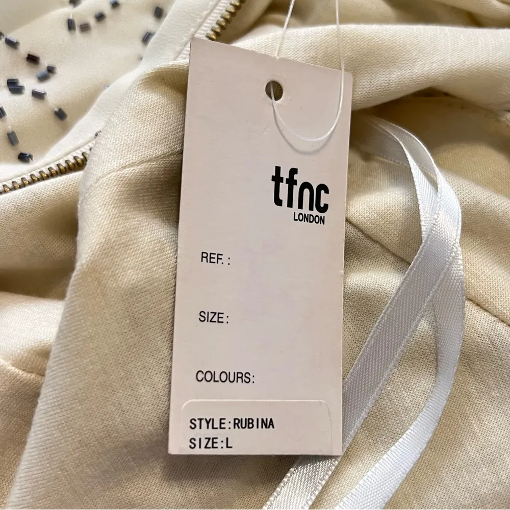 TFNC London Rubina Dress Woman’s Large Cream Beaded Floral Bodice Sleeveless - Image 10