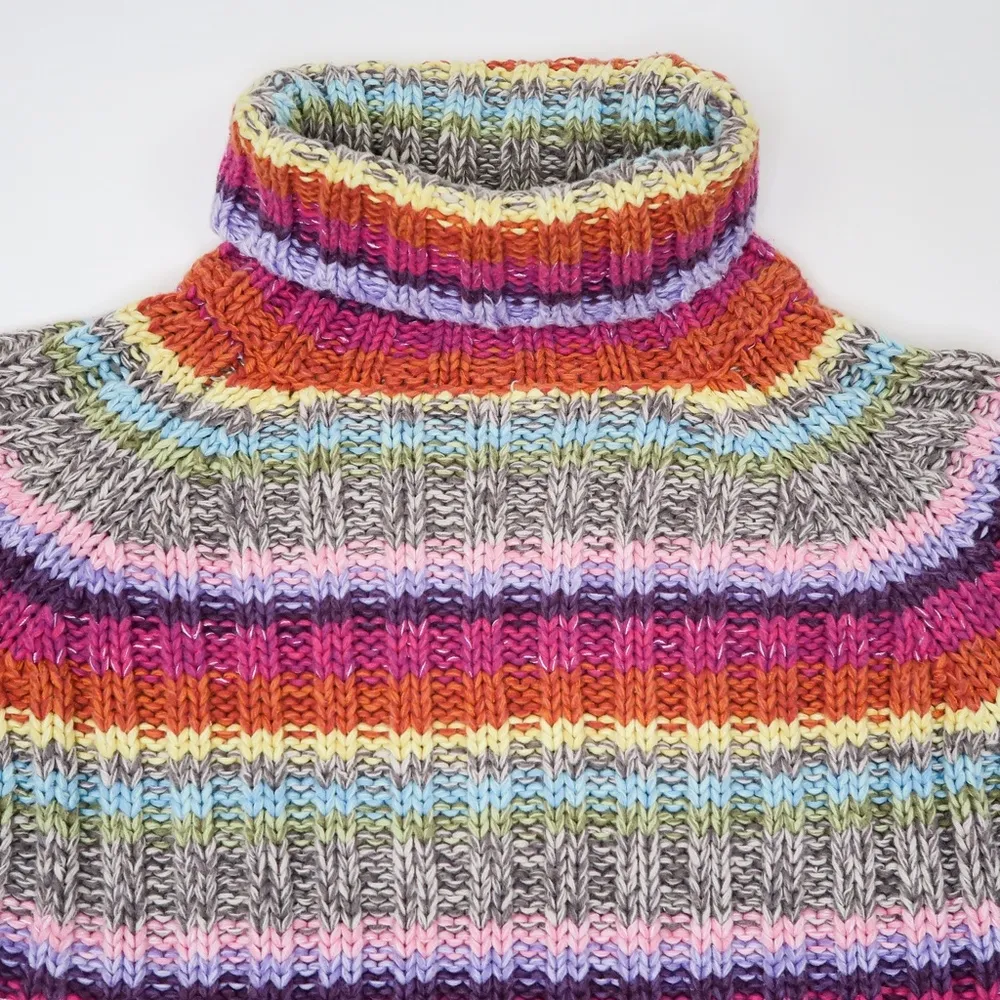 Vintage 90s Rocket 898 Rainbow Striped Knit Turtleneck Sweater Gray Size M - Image 4