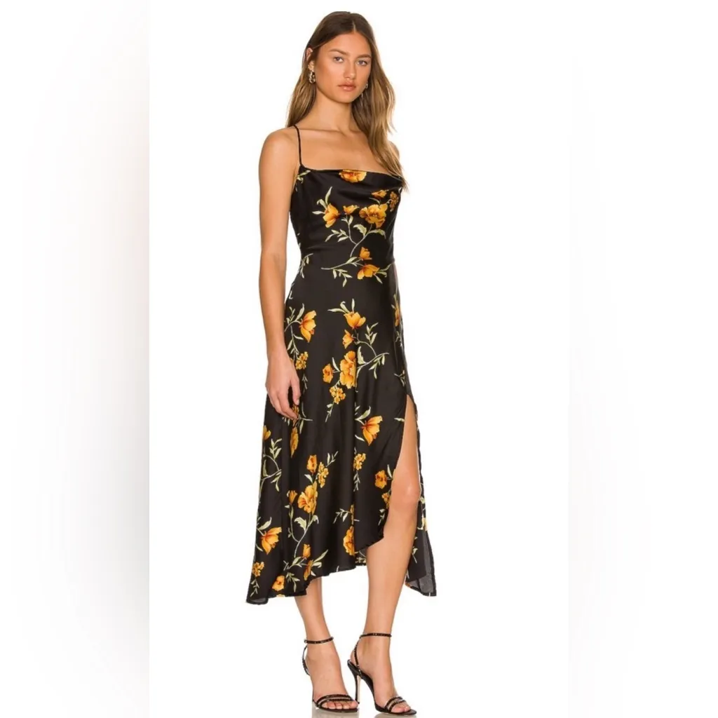 Revolve ASTR The Label Gaia Midi Dress Black & Gold Floral Size Medium - Image 2