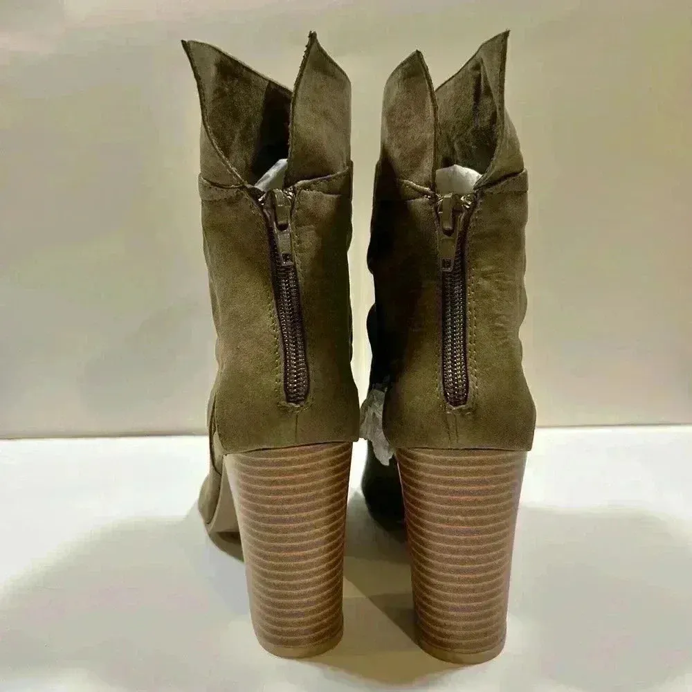 NIB!Qupid-Suede Khaki/Army Green Suede Back Zipper Peak a Boo Toe & Sides SZ 9 - Image 5