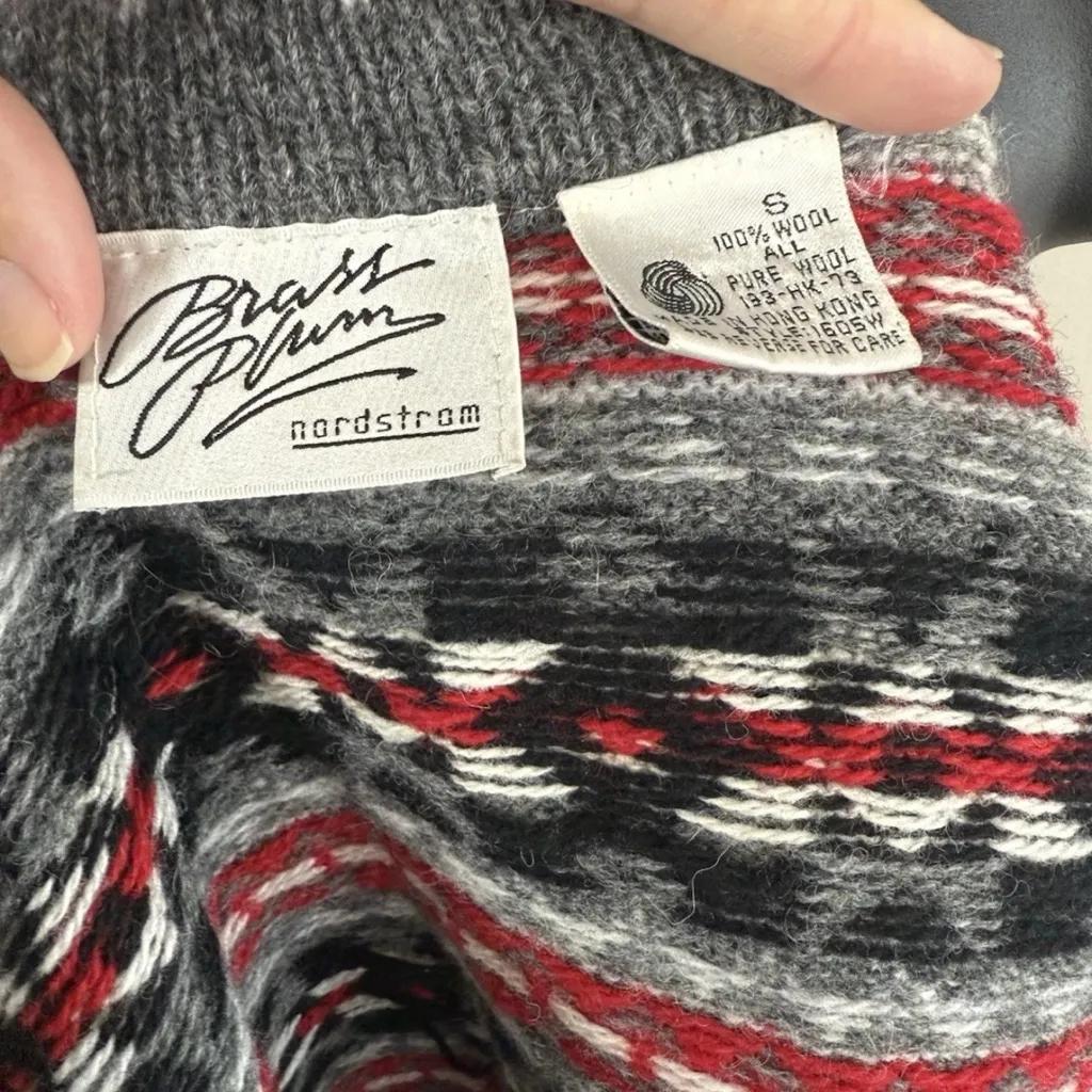 Vintage Nordstrom Brass Plum Wool Cardigan Sweater Women’s Size S Geometric Gray - Image 8