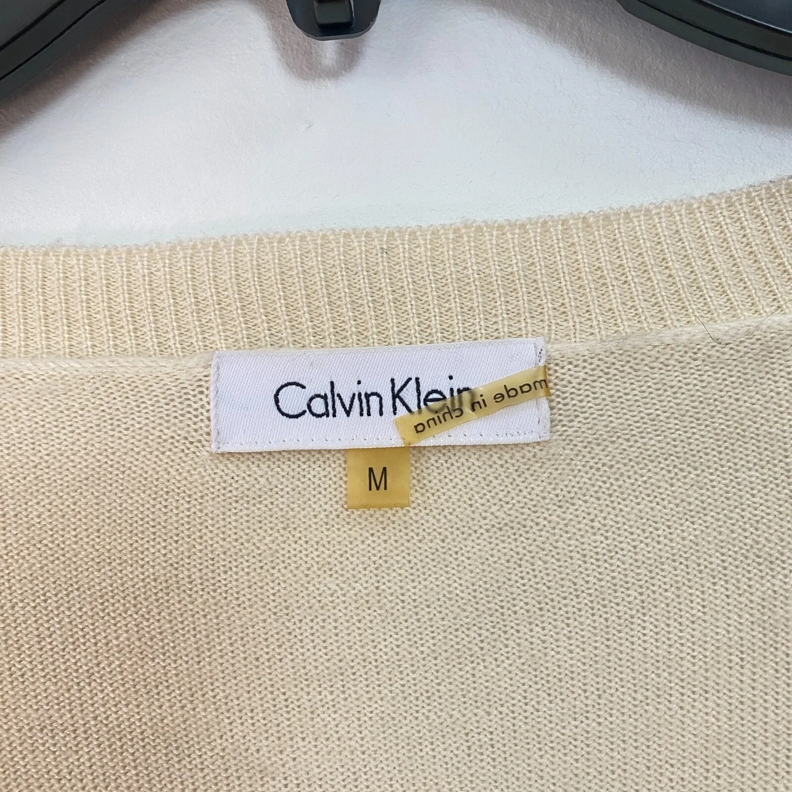 Calvin Klein Women's Pullover Medium Wool Blend Long Sleeve Sequins Y2K Biege - Image 4