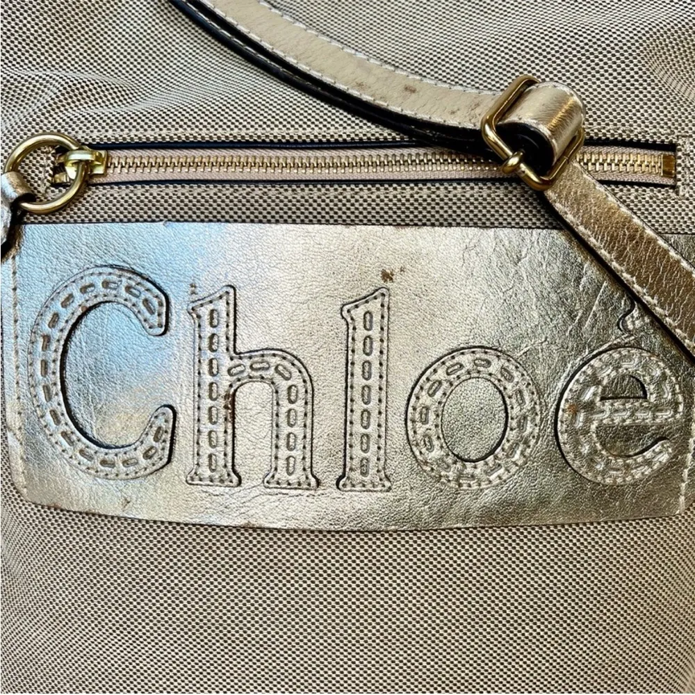 Chloe Metallic Gold Harley Canvas & Leather Shoulder Bag - Image 6