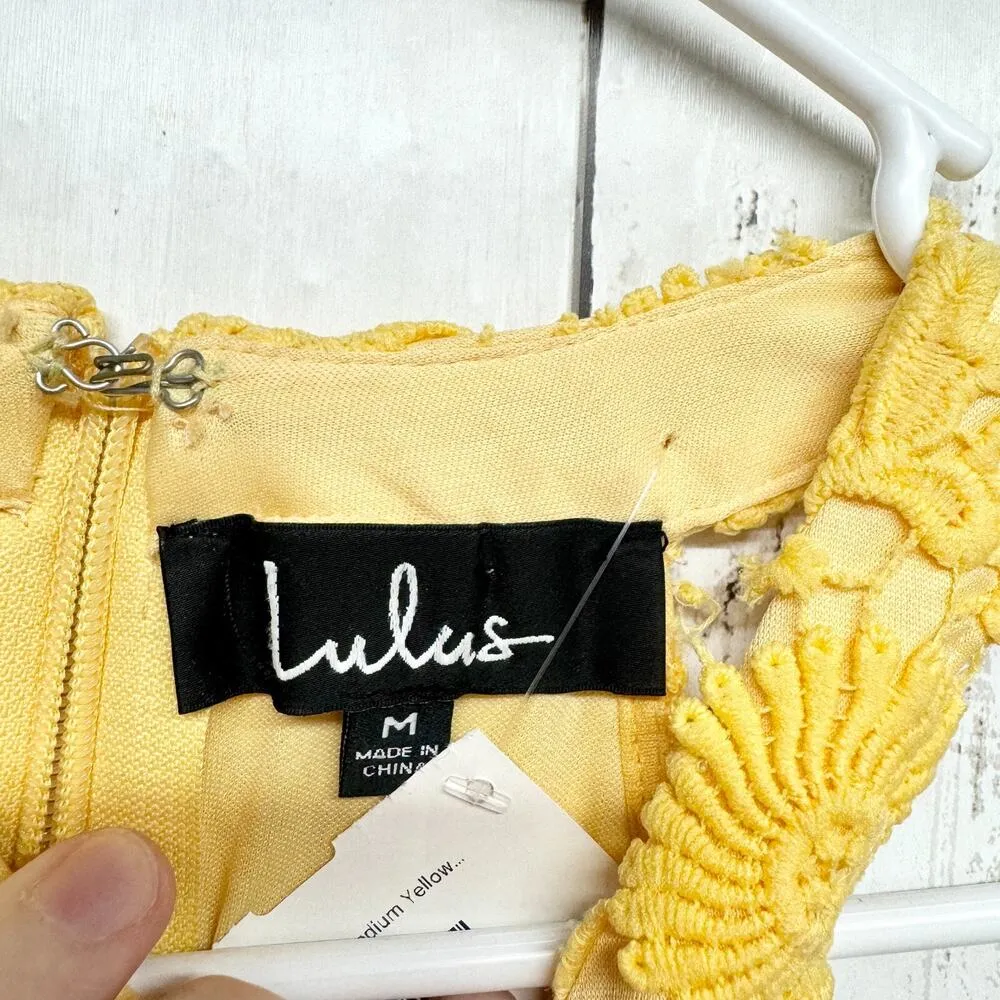 Lulus Dress Women Medium Love Poem Canary Yellow Lace Overlay Sleeveless Mini - Image 2