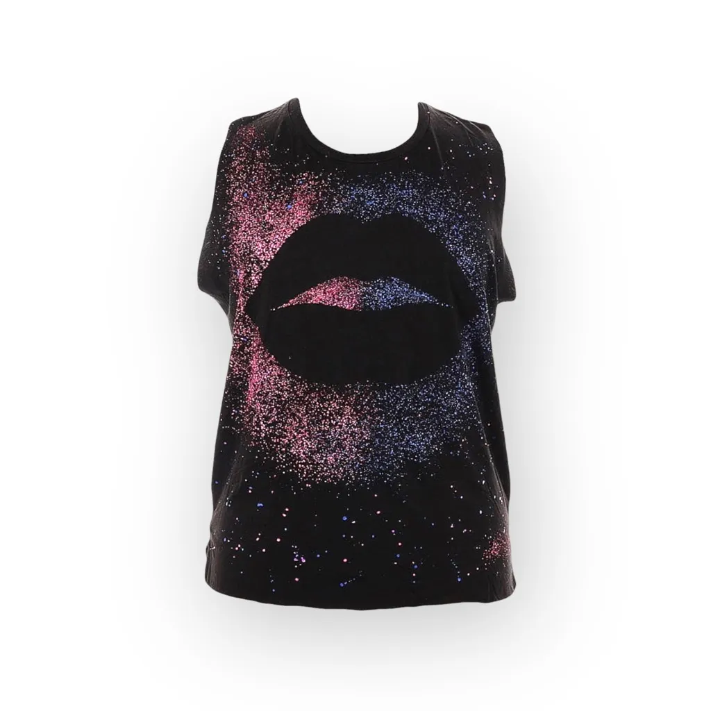 Lauren Moshi ᨎ Kizington Galaxy Lip Sleeveless Tank Top ᨎ Black Splatter ᨎ XL ᨎ - Image 6