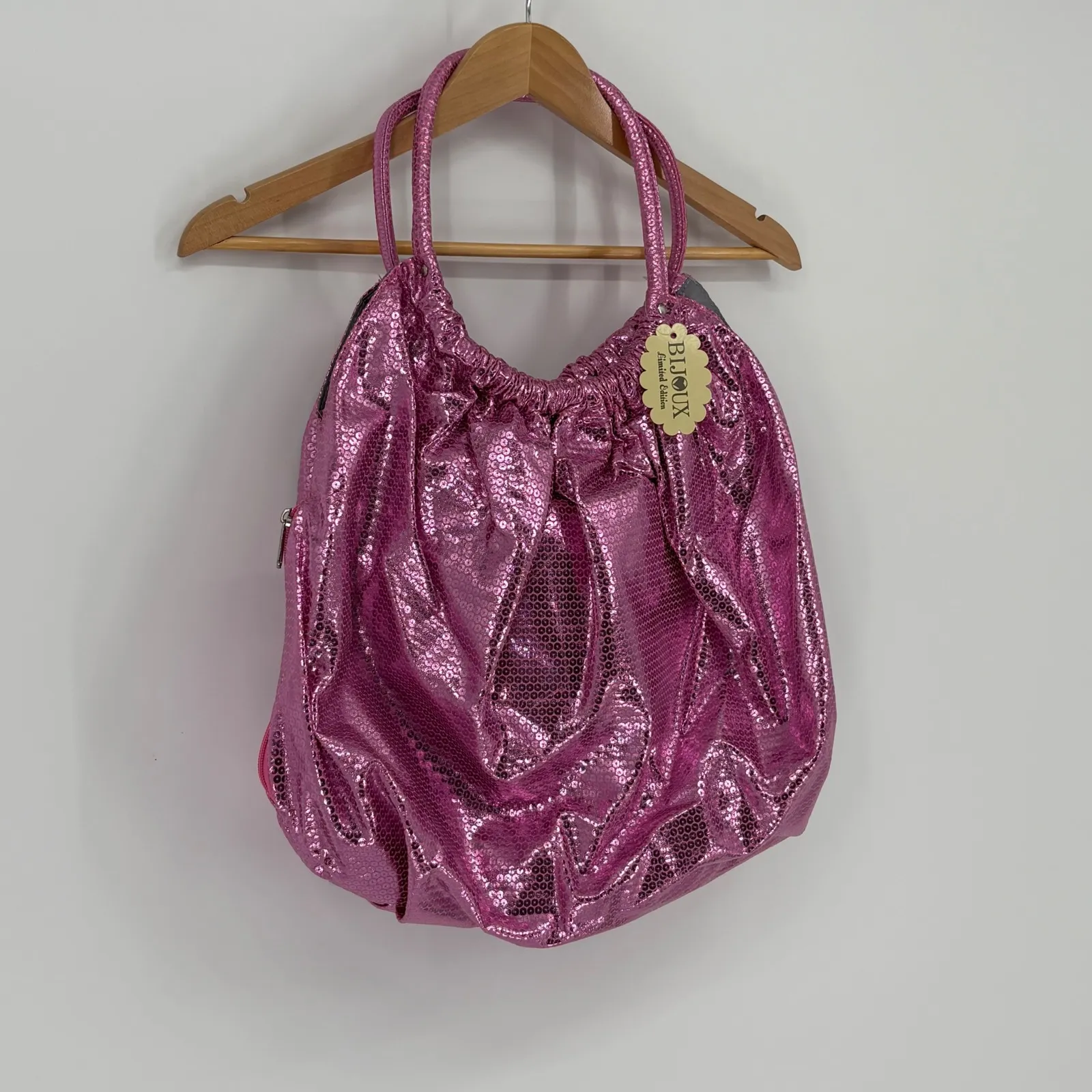 BIJOUX Limited Edition Pink Sequin Hobo Tote Bag Y2K Metallic Shoulder Bag NWT - Image 4