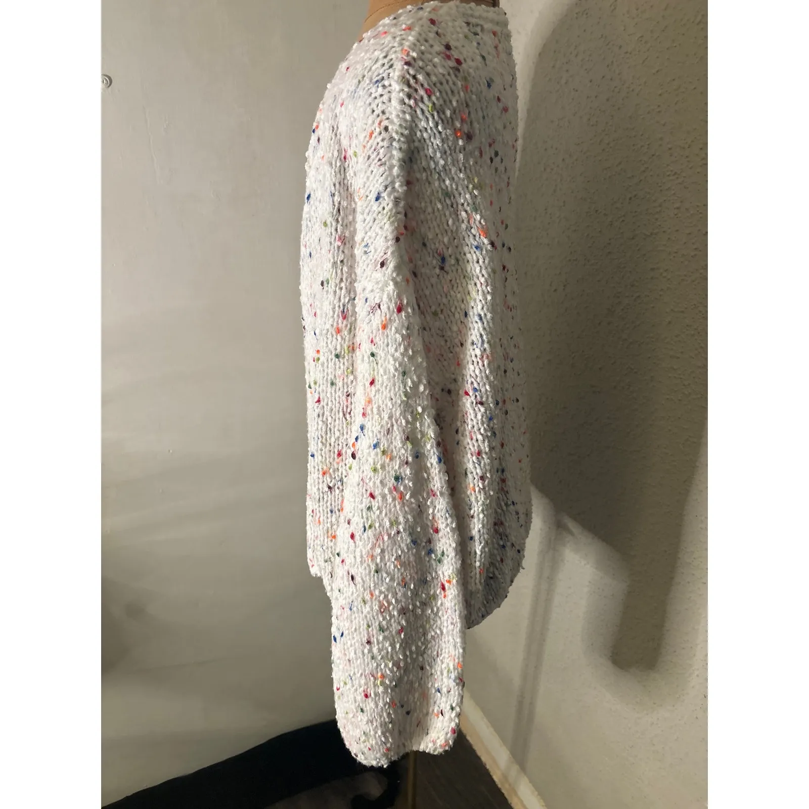 Shein White/ Multicolor Open Front Cardigan L Winter Cozycore Comfy Grandmacore - Image 5