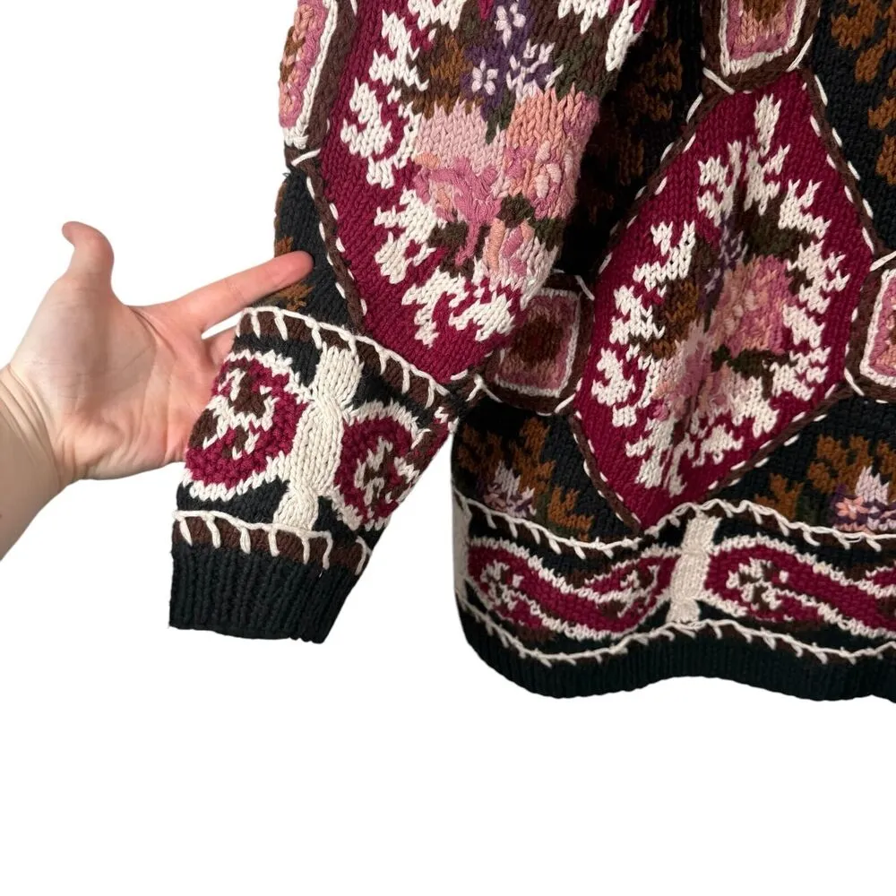 EXPRESS  Tricot Vintage Sweater Floral Patchwork Cottage Chunky Womens Medium - Image 2