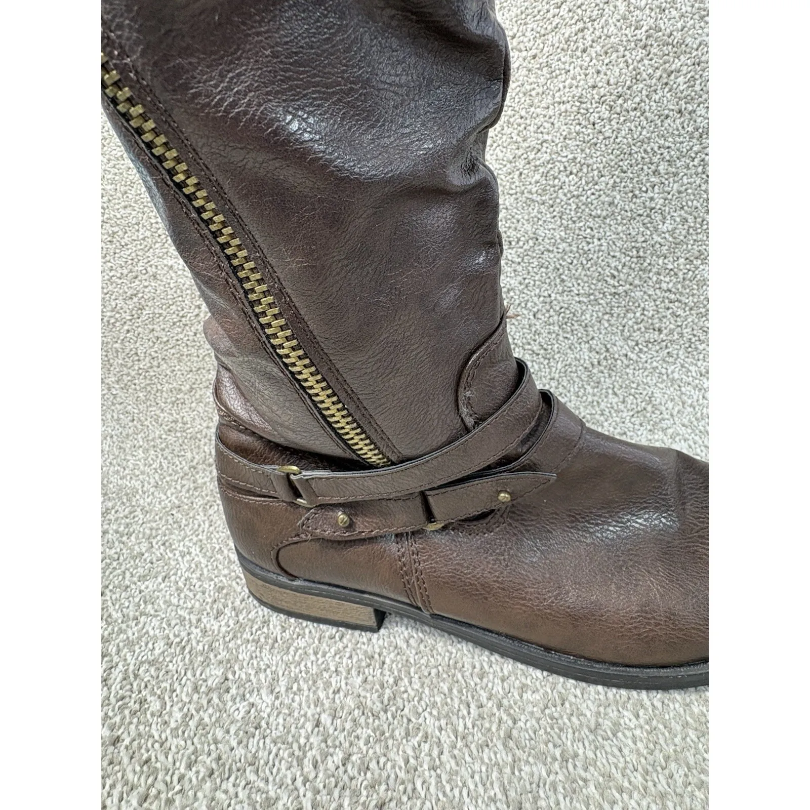 Rampage Idella Women's 10 M Brown Riding Boots Side, Zip Low Heel Knee-High - Image 14