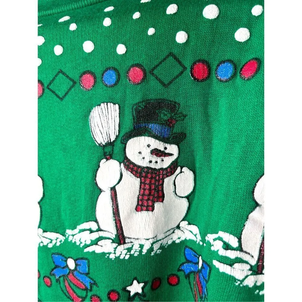 Vintage Starlit Night 80s 90s Christmas Long Sweatshirt One Size Green Size undefined - Image 5