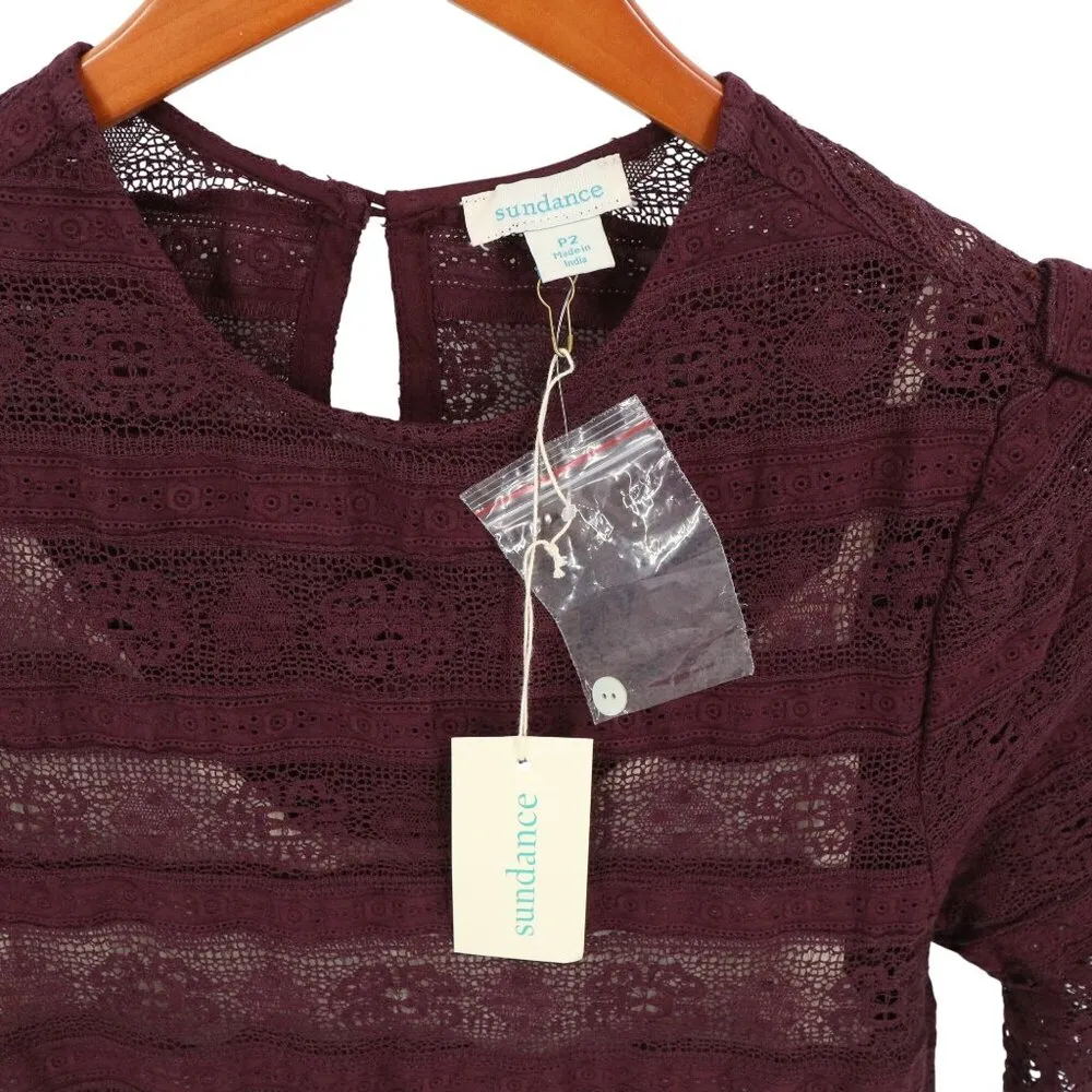 NWT Sundance Catalog Lace Lyrica Short Sleeve Aubergine Dress Petite 2 P2 - Image 8