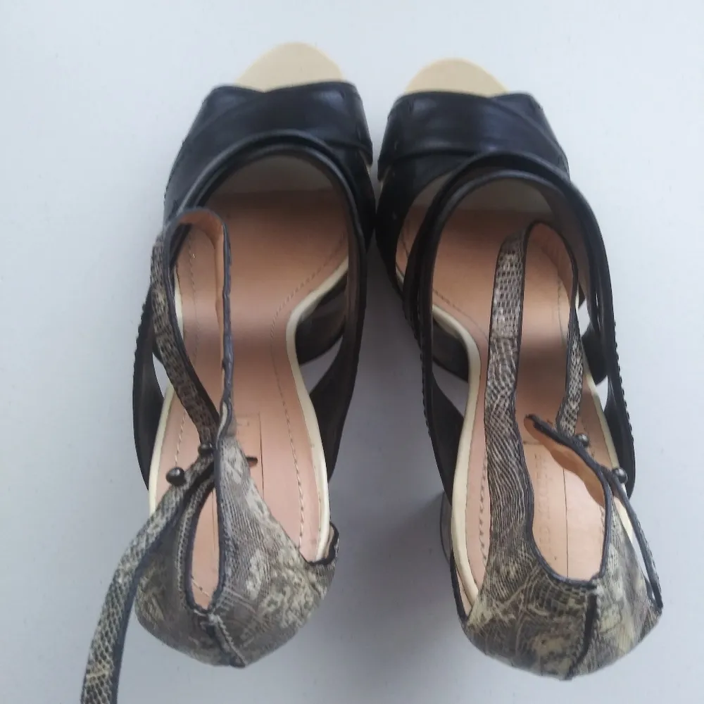 Reed Krakoff Black and Tan Snake Skin Leather Block Heels Edgy Contemporary Sz 9 - Image 7