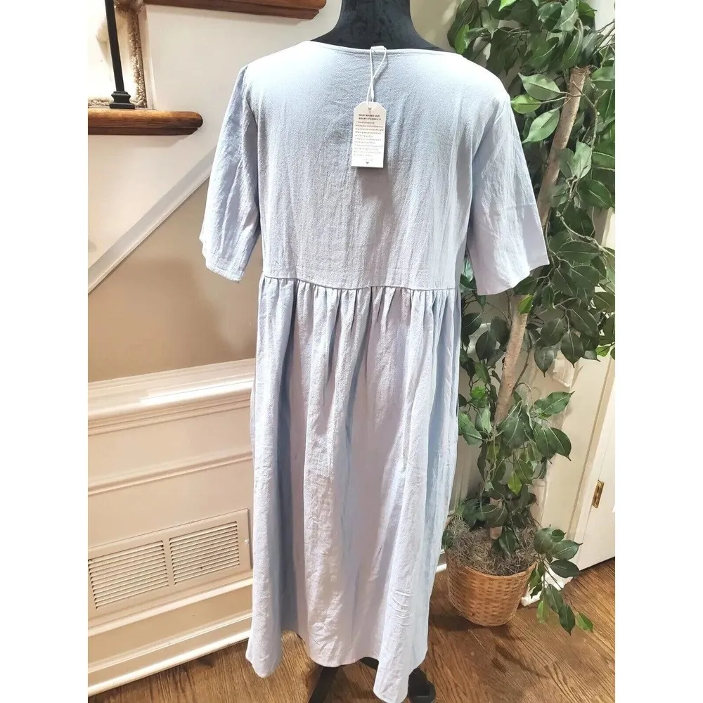 Blue Women's Solid Polyester Round Neck Half Sleeve Long Maxi Dress Size Large - Image 8