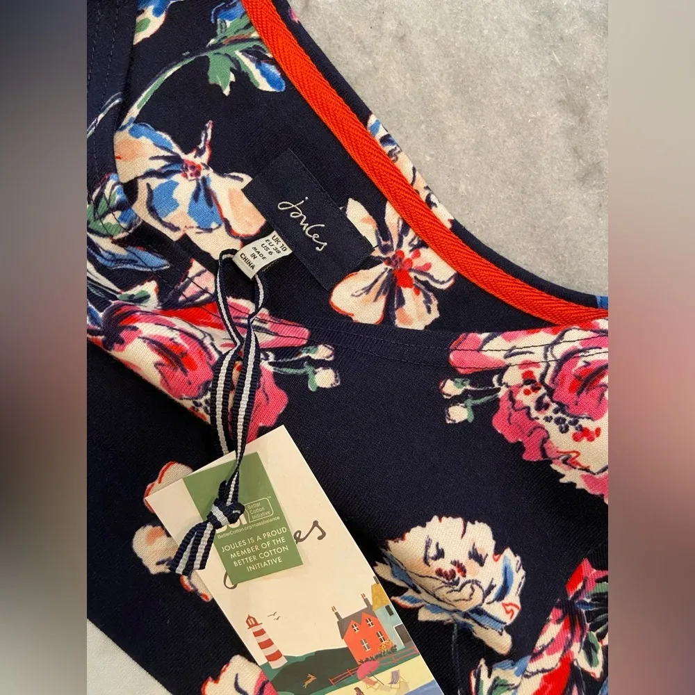 NWT Joules Cotton Stretch Navy Blue Stripe Floral Short Sleeve Dress Size 6 - Image 9
