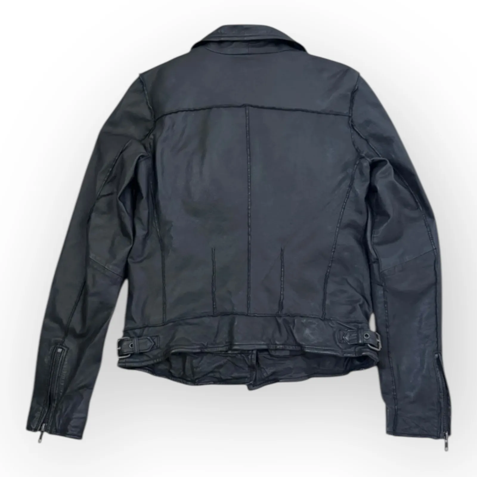 VTG Y2K Women's Black Lambskin Leather Biker Jacket Size 4 Excellent Condition - Image 3