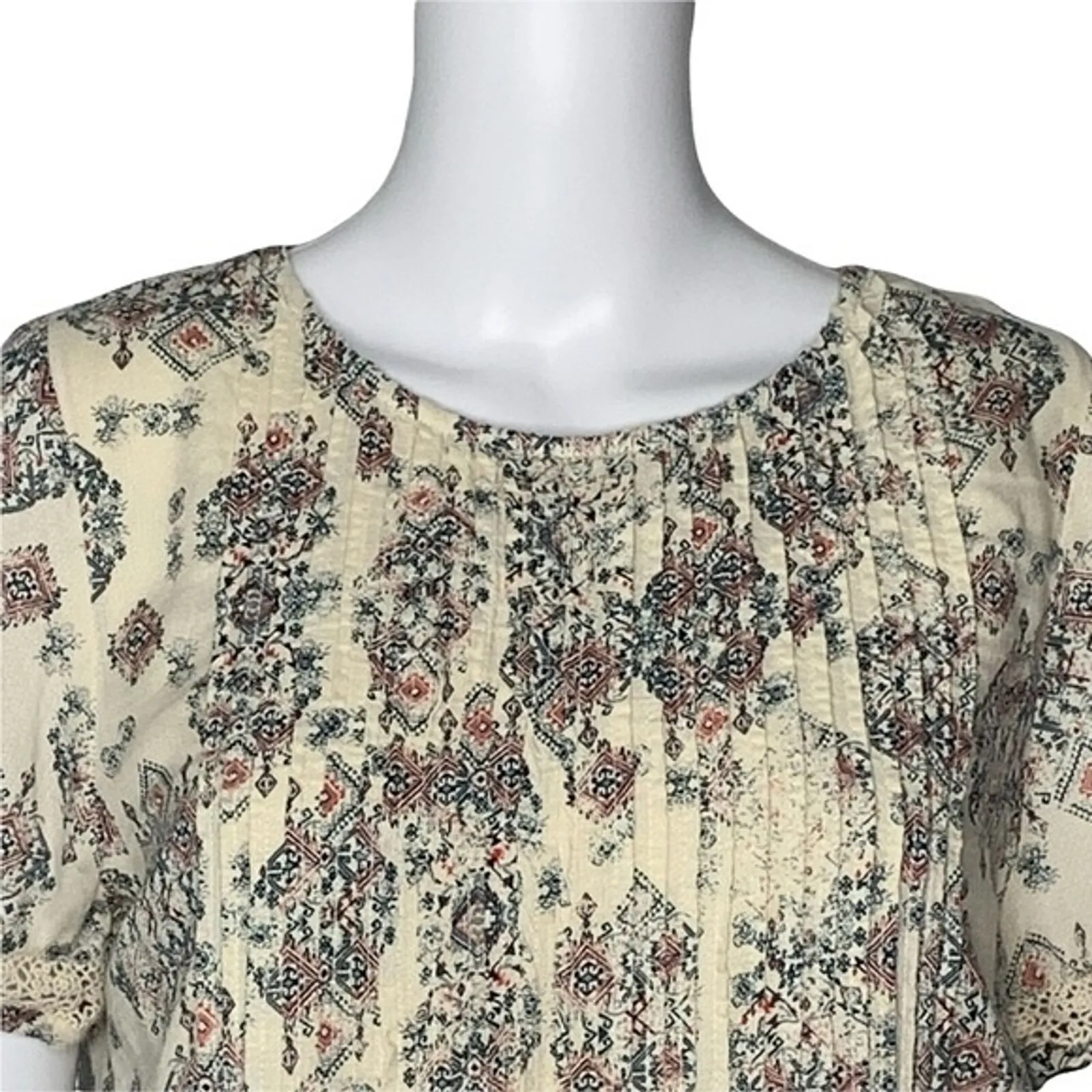 Lucky Brand Dress Womens XS Cream Multicolored Geometric‎ Boho Bohemian Peasant - Image 4