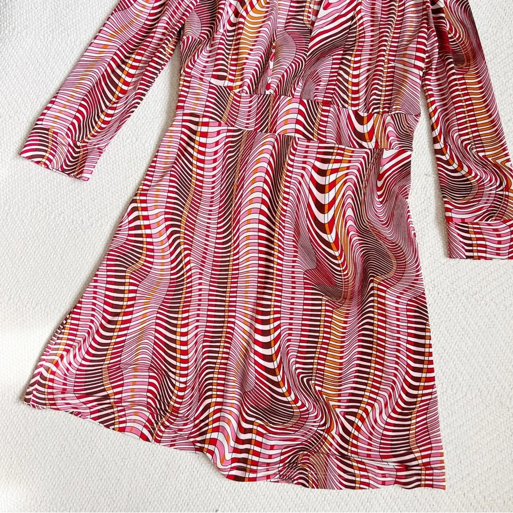 90s Vintage Retro Psychedelic Abstract Print Red Mini Dress - Image 6