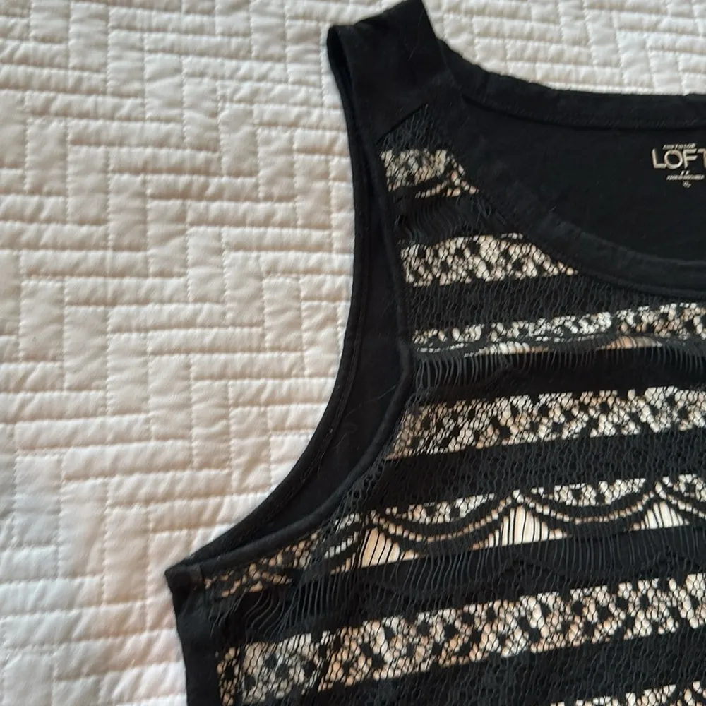 Ann Taylor Loft Black and White Lace Style Tank Size XL - Image 3