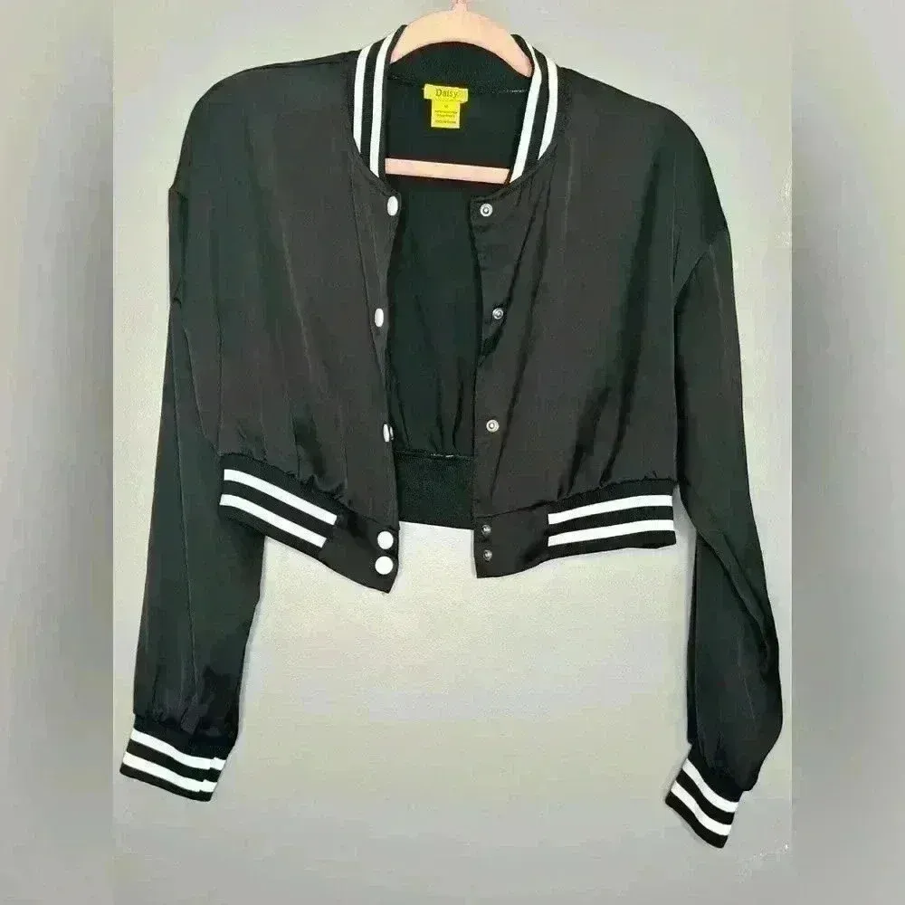 Daisy  Black and White Bomber Women's Jacket (491) - Image 2