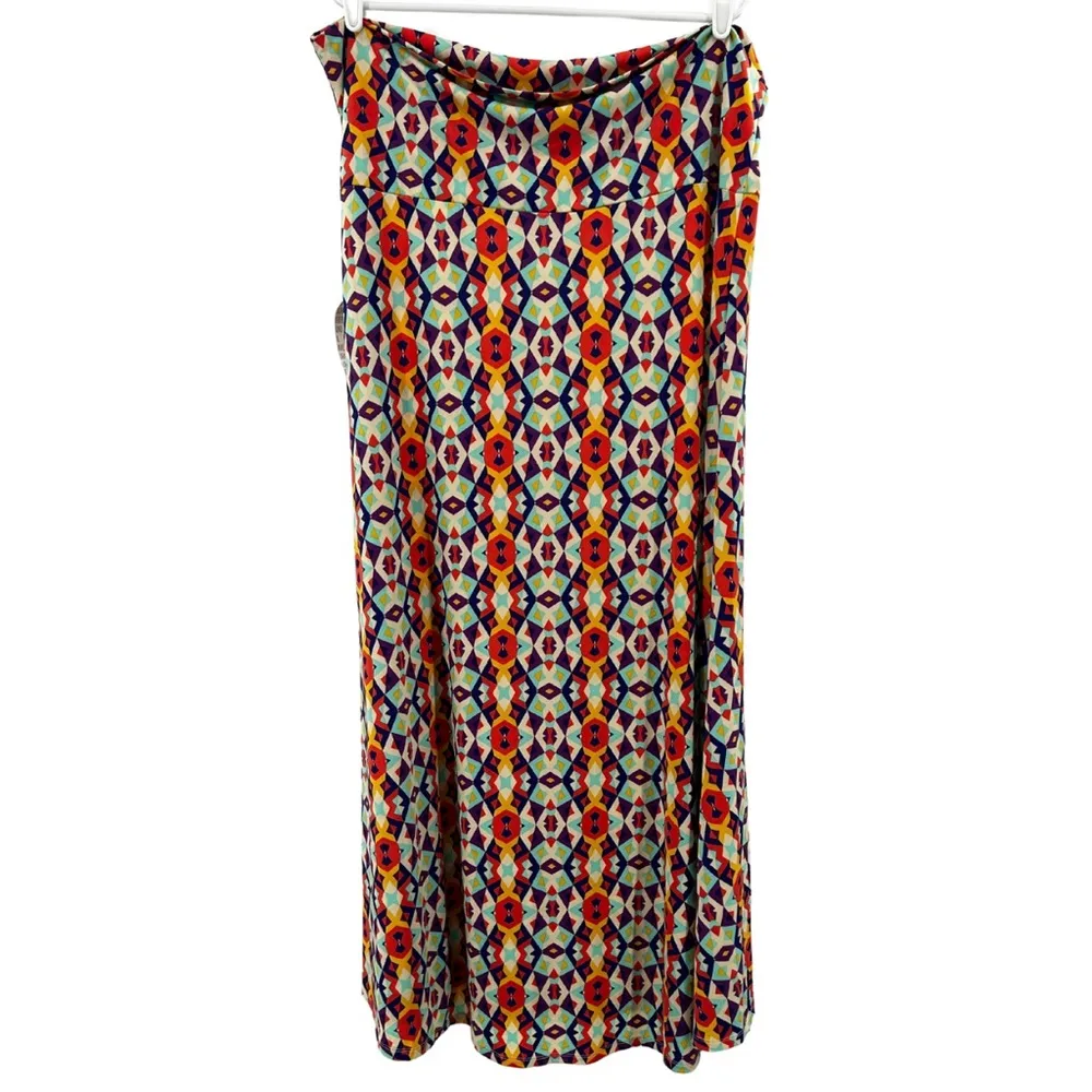 LuLaRoe Orange Black Maxi stretch Skirt Resort geometric colorful vacation 3XL - Image 2