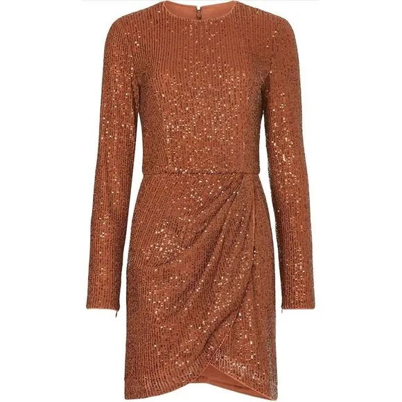 Toccin x RTR Women's Brown Sequin Mini Dress Wrap Front Size 0 - Image 2