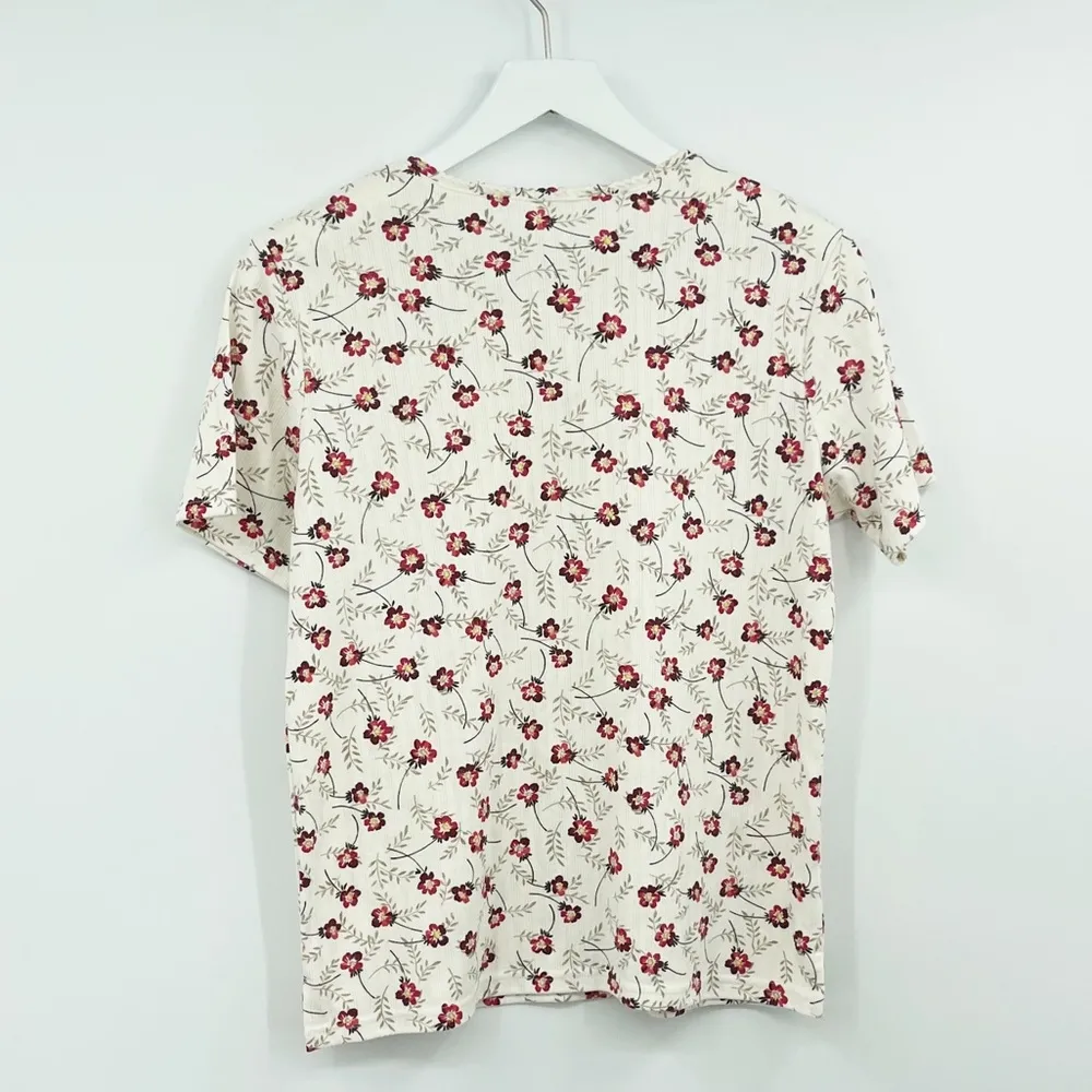 Vintage Y2K Fall cozy Floral Short Sleeve Shirt Size Large - Image 5