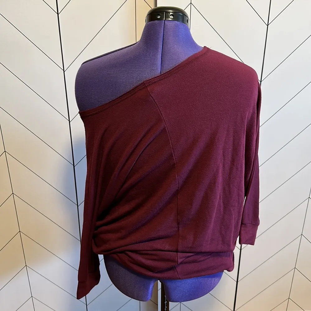 Freeloader Purple Maroon Oversized Draped Off One Shoulder Top Womens Large - Image 3