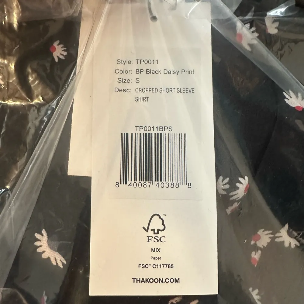 NWT Thakoon Black Daisy Floral Print Short Sleeved Crop Boxy Button Down Blouse - Image 5