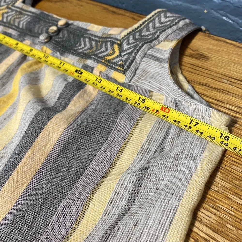 Lucky Brand Women's Yellow and Grey Blouse Striped with Neckline Embroidery sz S - Image 6
