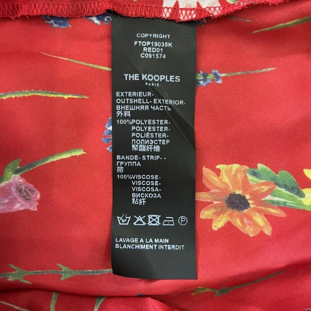 NWOT The Kooples Pleated Red Floral Cropped Top Blouse Size 1 Long Sleeve - Image 13