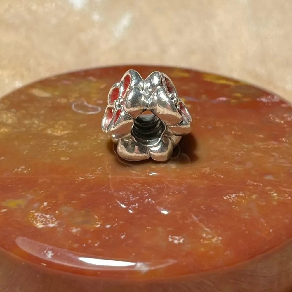 Pandora Red Poppy Sterling Silver Flower Bead Charm RARE - Image 7