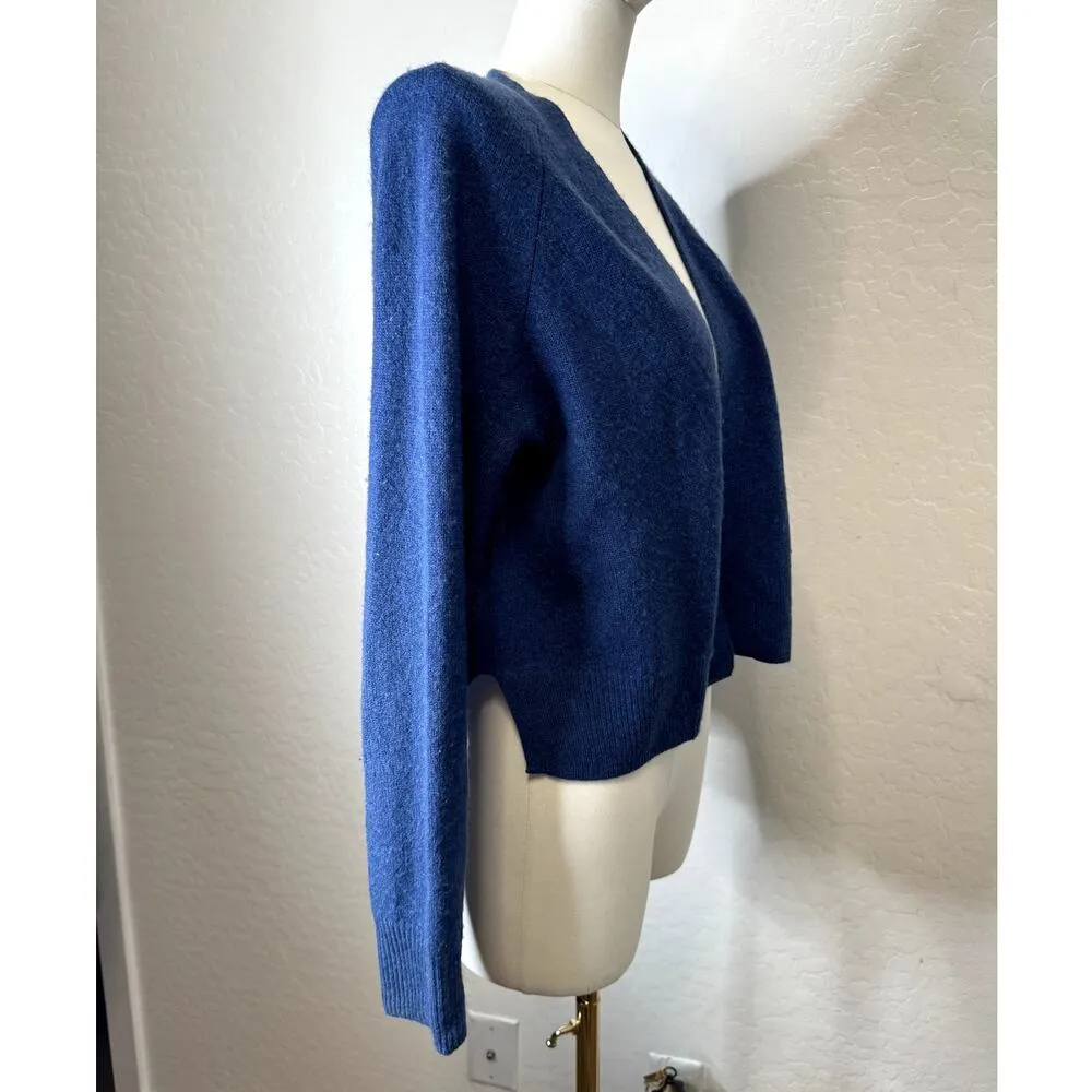 White+ Warren Womens Cashmere Open Crop Cardigan Sweater Sze Small Long Sleeve Blue - Image 6