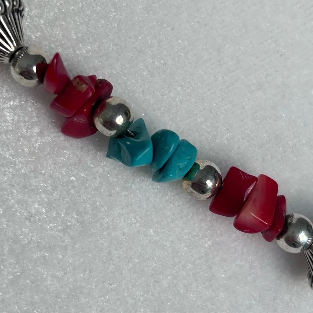 Vintage Coral & Natural Turquoise Necklace Trading Post Southwest Native Jewelry Blue - Image 5