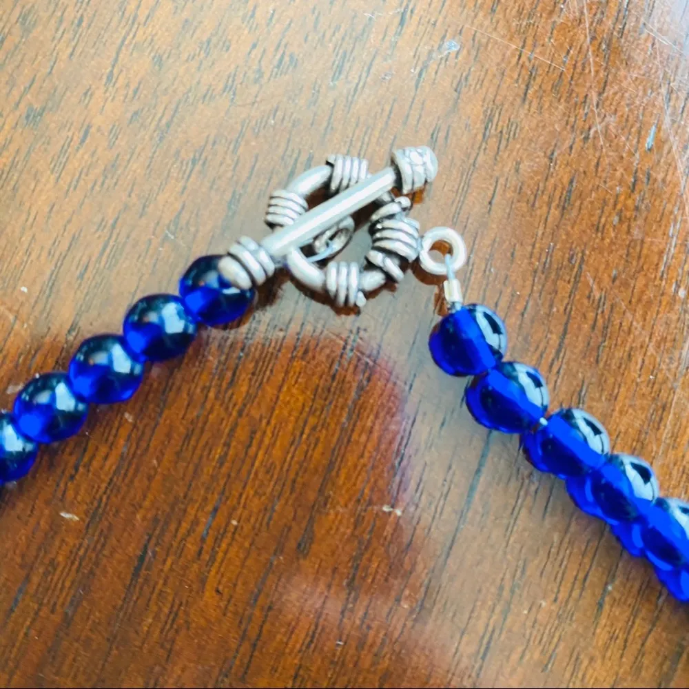 Cobalt Blue, Light Blue, Gold and Sterling Silver Beaded Necklace Blue - Image 3