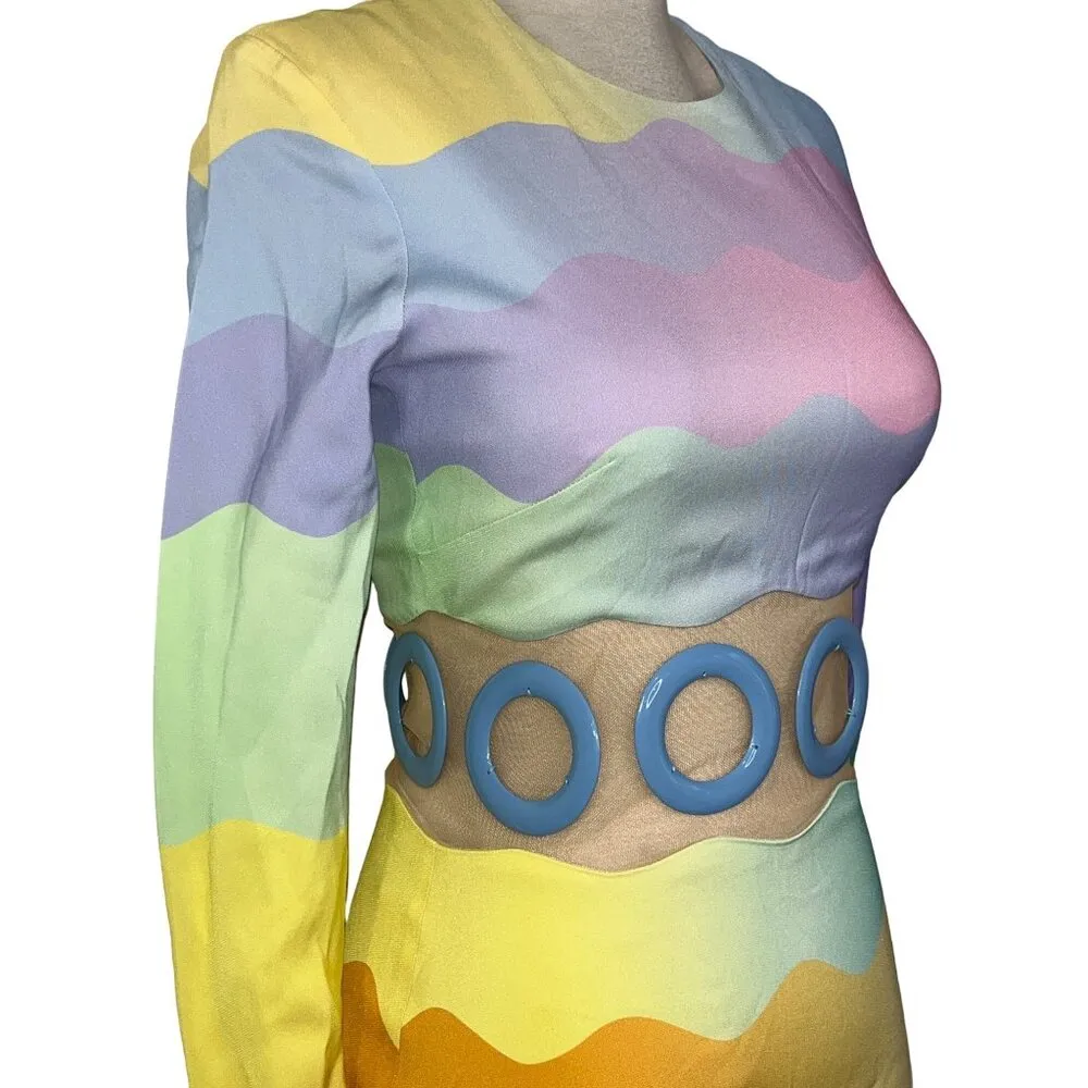 CASABLANCA Waist Cut Bodycon Dress in Rainbow 36 New Mini Cocktail Womens Pink Size undefined - Image 6