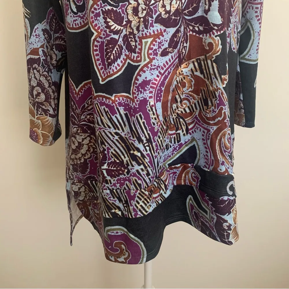 Soft Surroundings Multicolor Floral Print V-neck Tunic Top Size M - Image 4