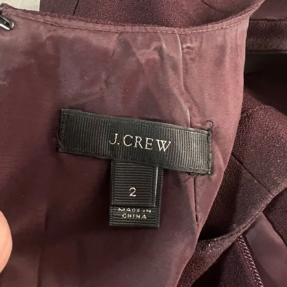 J. Crew Women's Sleeveless Belted Burgundy Sheath Wool Mini Dress Size 2 - Image 8