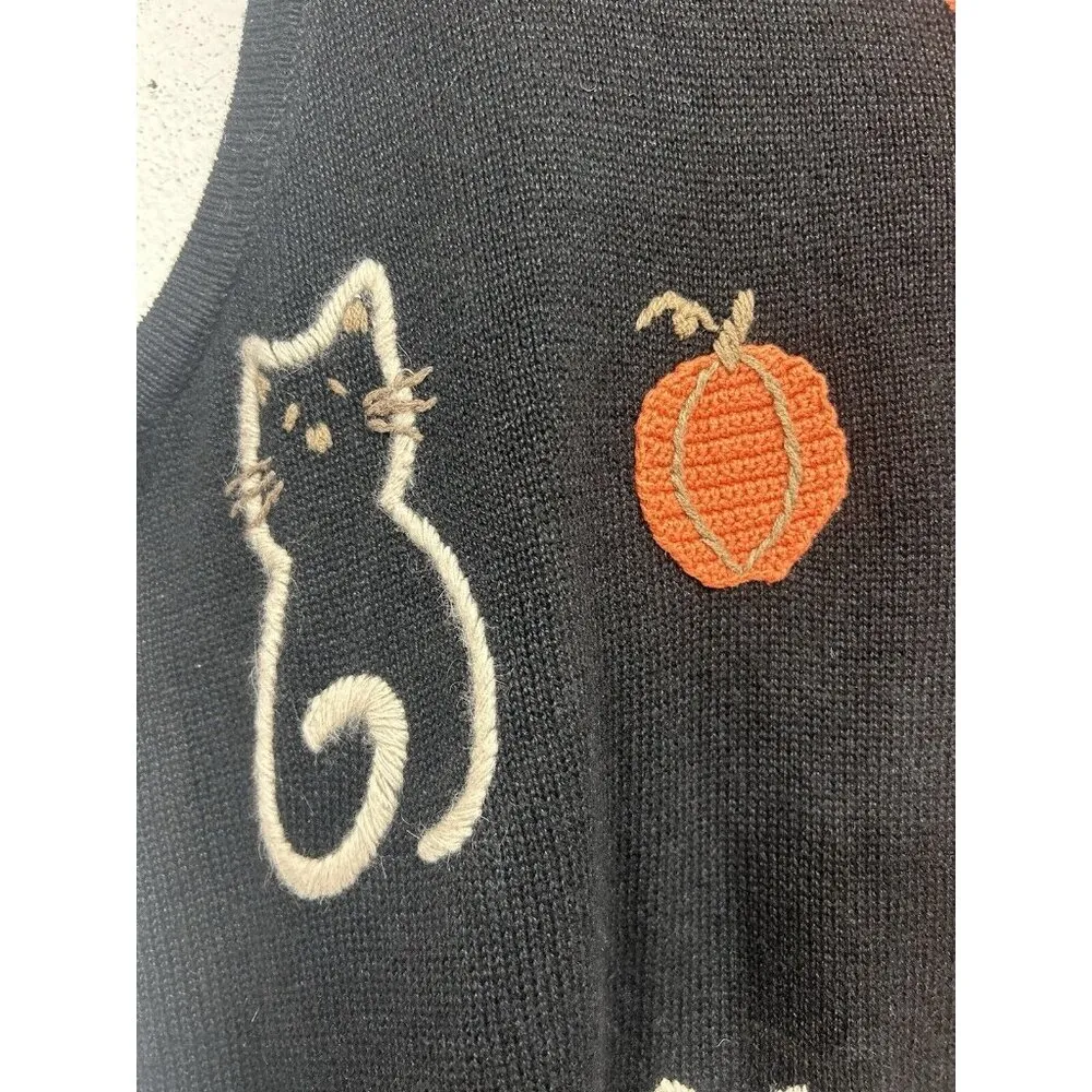 C.J. Banks By Christopher & Banks Hand Embroidered Cats & Pumpkins Vest 1X (XL) - Image 3