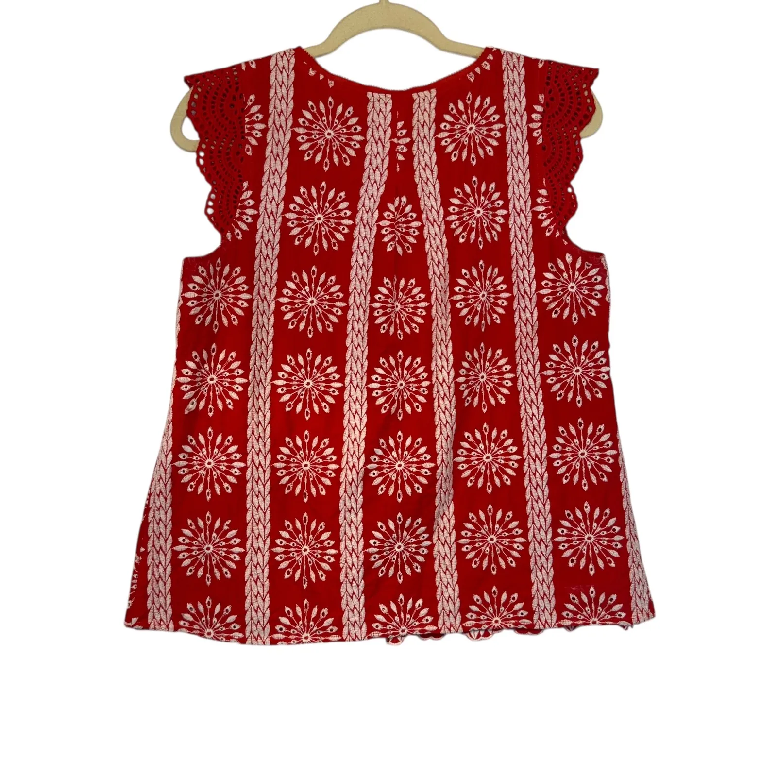 Skies Are Blue Embroidered Eyelet Flutter Sleeve Peplum Feminine Brunch Boho S - Image 7