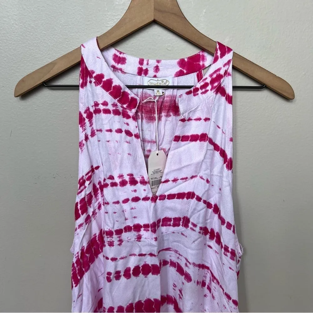 Mud Pie Pink and White Tie-Dye Cover-Up Swing Dress NWT Medium - Image 2