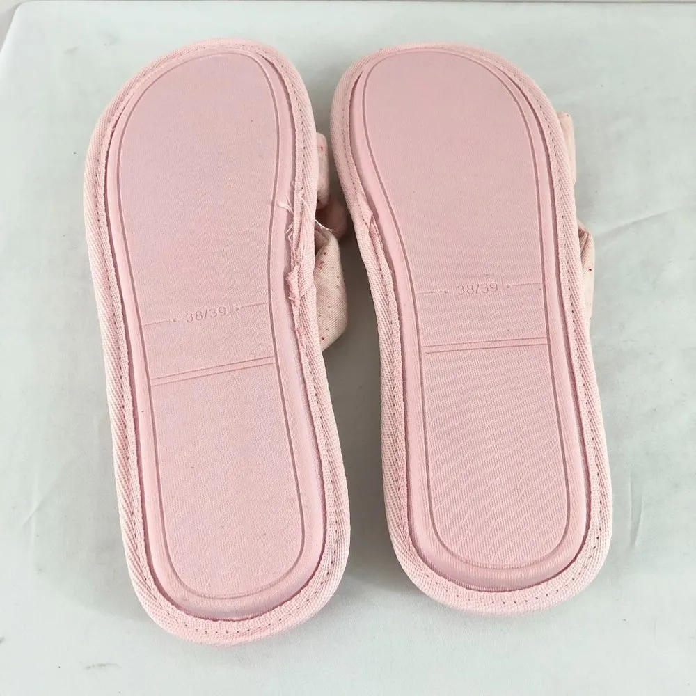 Womens Slide Slippers Strappy Fabric Bow Heathered Pink Size 7 - Image 4