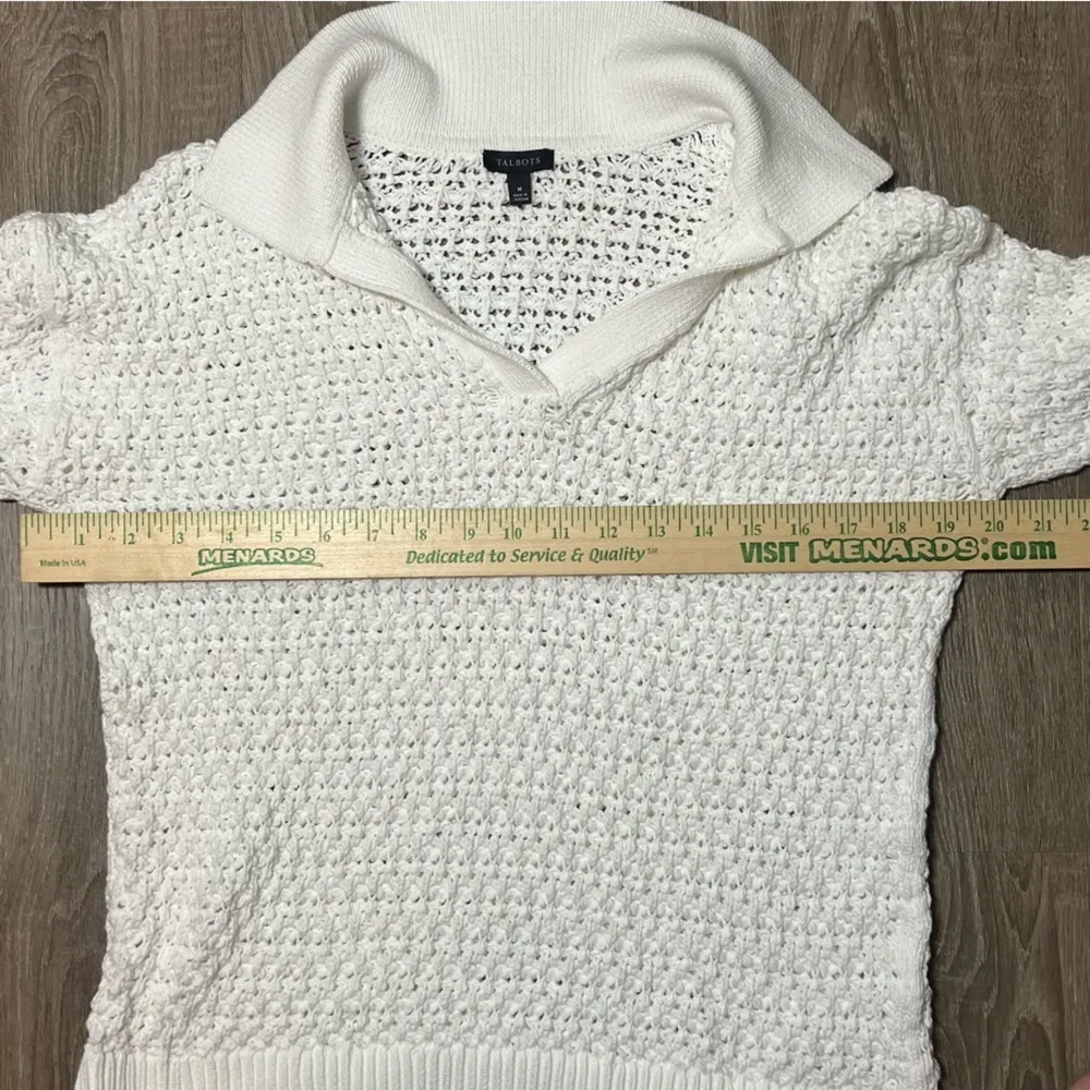 Talbots White Open Knit Johnny Collar Sweater Pullover Sailorcore Coastal​​ - Image 2